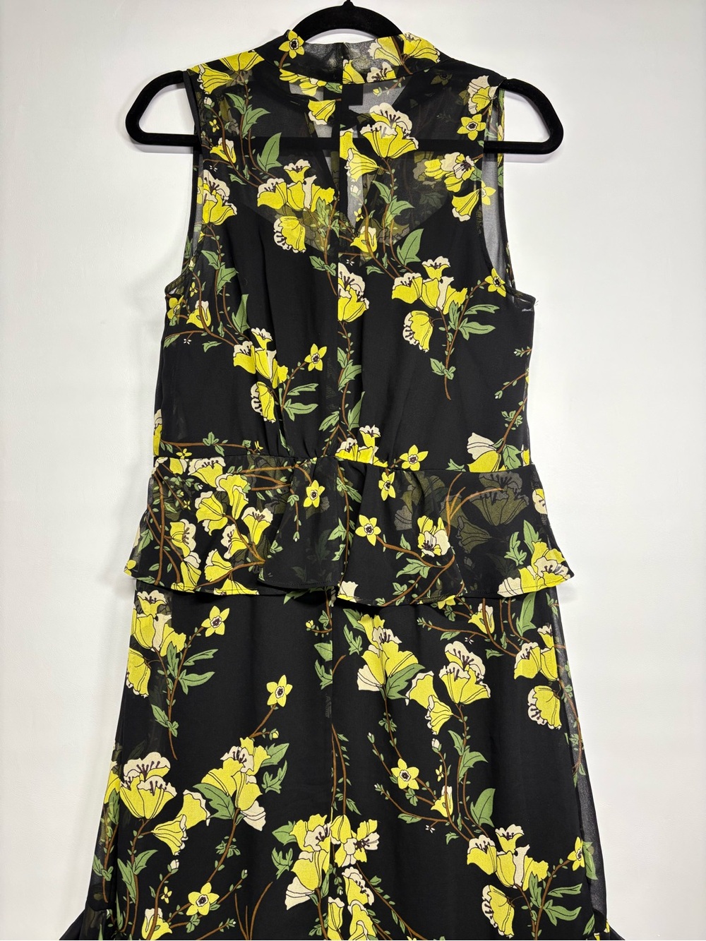 ✨Who What Wear Maxi Dress Black Floral Yellow Bloom Print Size S - Picture 6 of 12